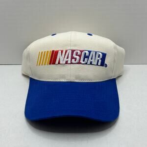 Nascar Hat Striped Snapback OSFA White Blue Checkered Flag Excellent Condition